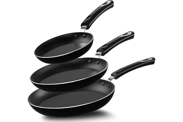 KICHLY Nonstick Frying Pan Set, 3 Piece Induction Bottom Chef's Pan, 8 Inches, 9.5 Inches and 11 Inches Cookware Set, Black