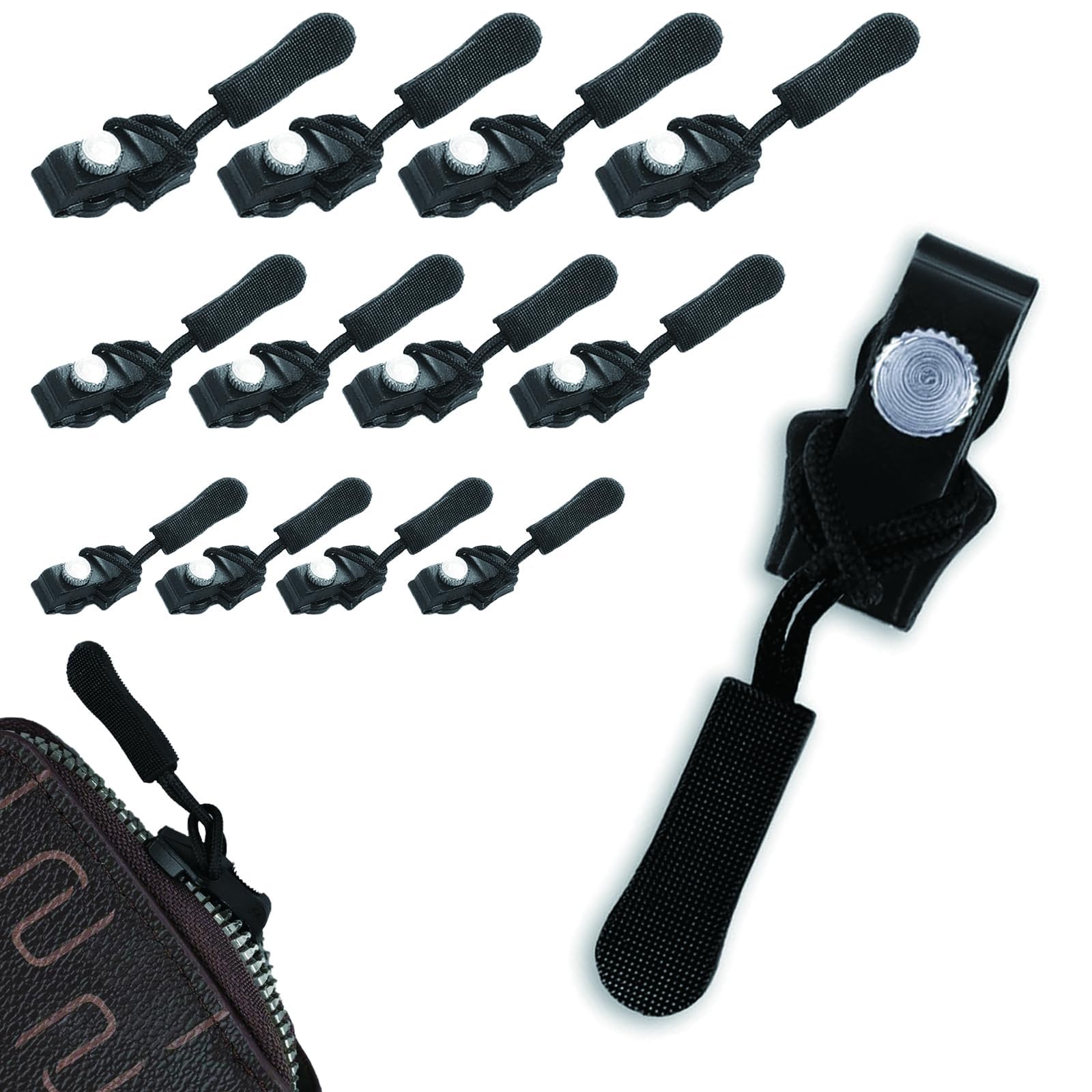 12Pcs Zip Repair Kit, 3 Different Sizes Instant Zipper Repair Universal Zipper Repair Kit, Fix Sliding Teeth Screw Head for Luggage, Backpacks, Jackets (Black)
