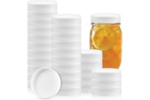 Supkiir 30pcs Plastic Mason Jar Lids, 70mm Food-Grade White Mason Jar Caps, Leak Proof Regular Mouth Mason Jar Canning Lids B