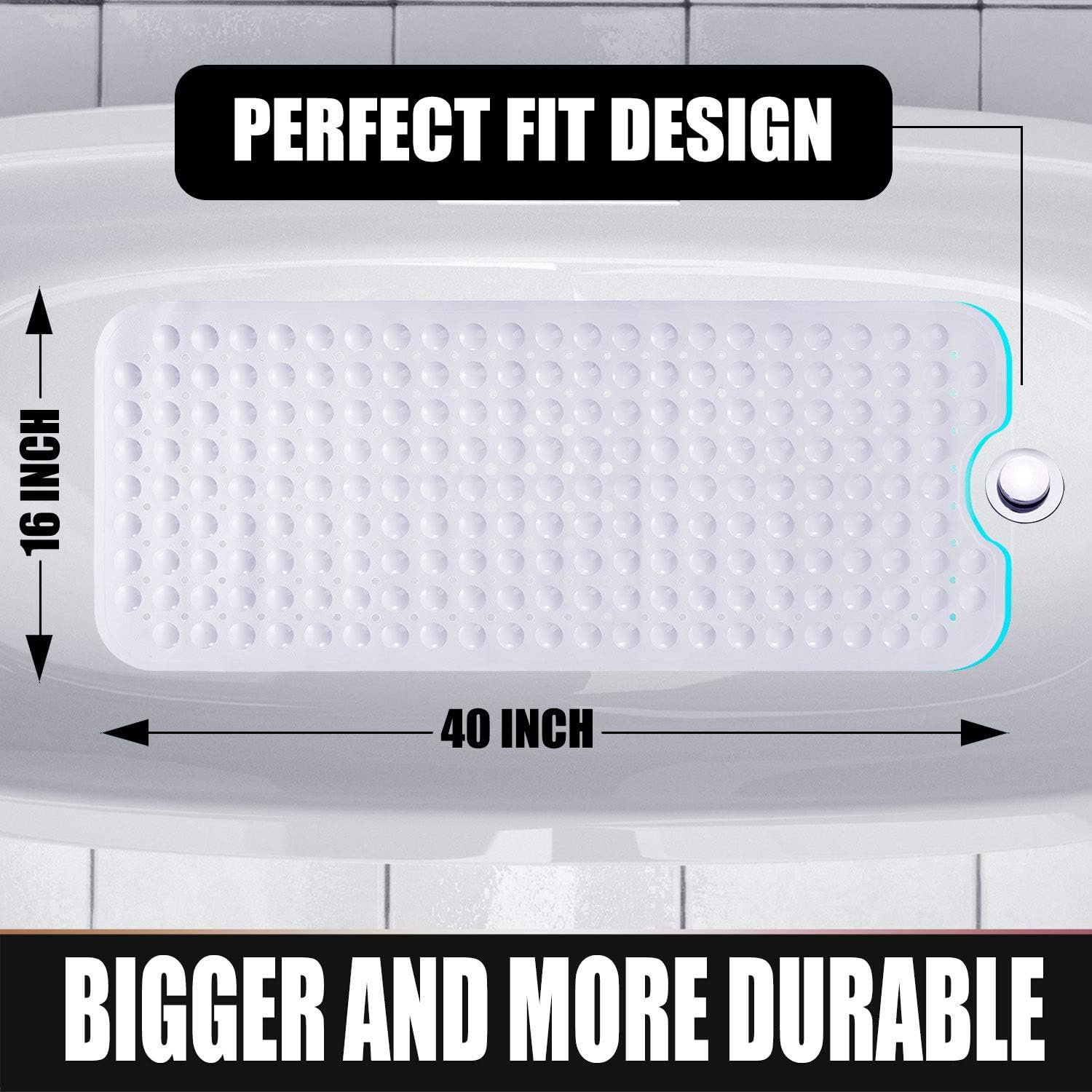 Yimobra Original Bath Tub Shower Mat Extra Long 16 x 40 Inches, Non-Slip with Drain Holes, Suction Cups, Machine Washable, Phthalate Free, Latex Free, BPA Free, Bathroom Mats, White: Home & Kitchen