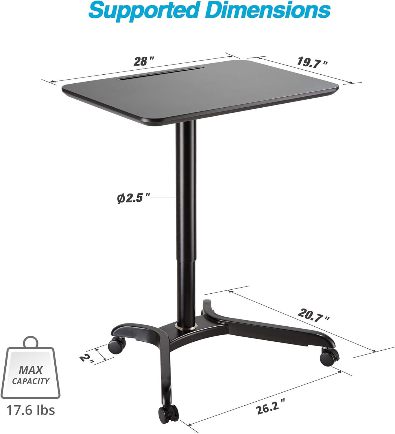 AVLT 48" Pneumatic Adjustable Height Desk (4 ft) - Adjustable Laptop Desk - Mobile Rolling Desk - Computer Cart - Rolling Height Adjustable Folding Desk - Mobile Black Cart with Brake Casters : Office Products