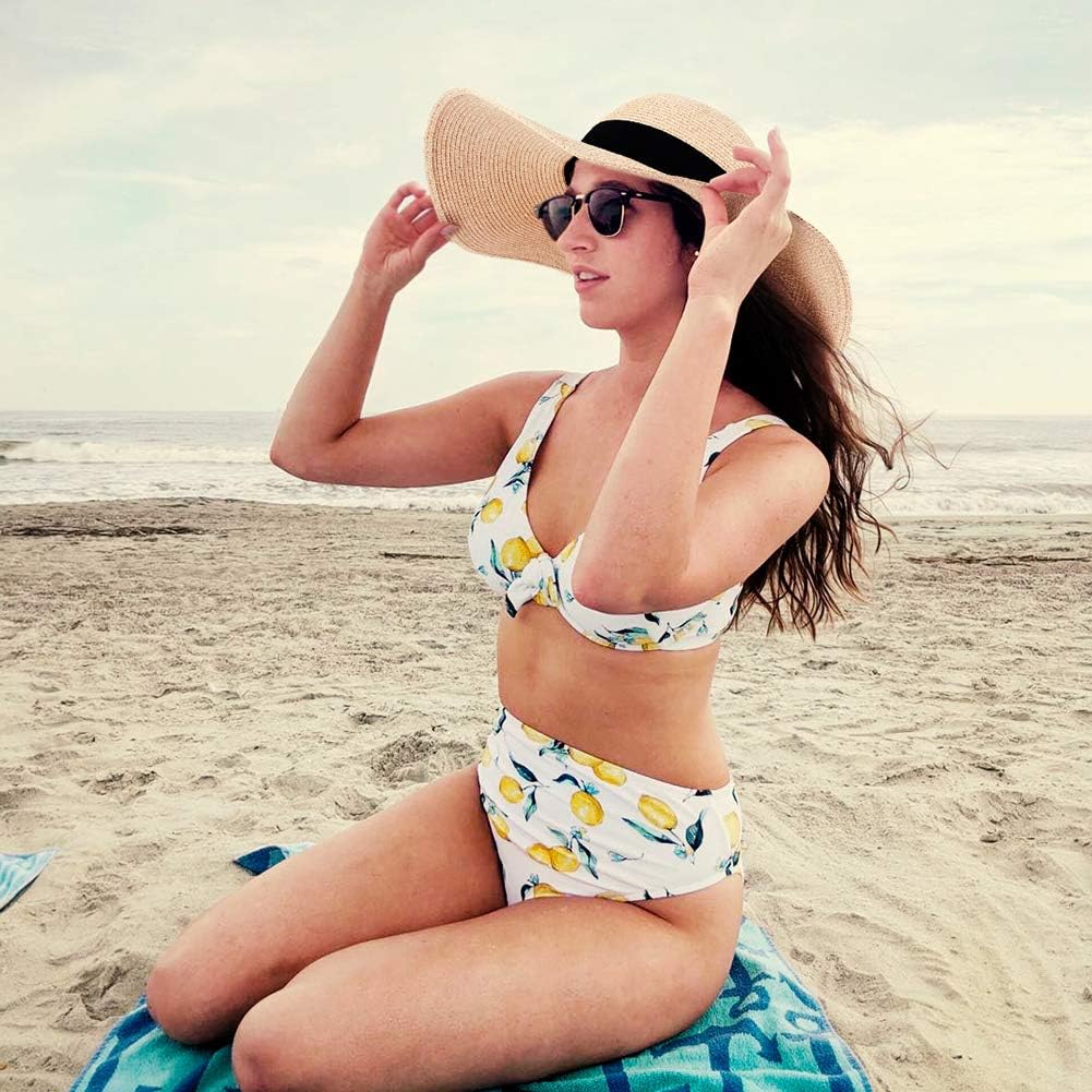Womens Sun Straw Hat Wide Brim UPF 50 Summer Hat Foldable Roll up Floppy Beach Hats for Women at  Women’s Clothing store