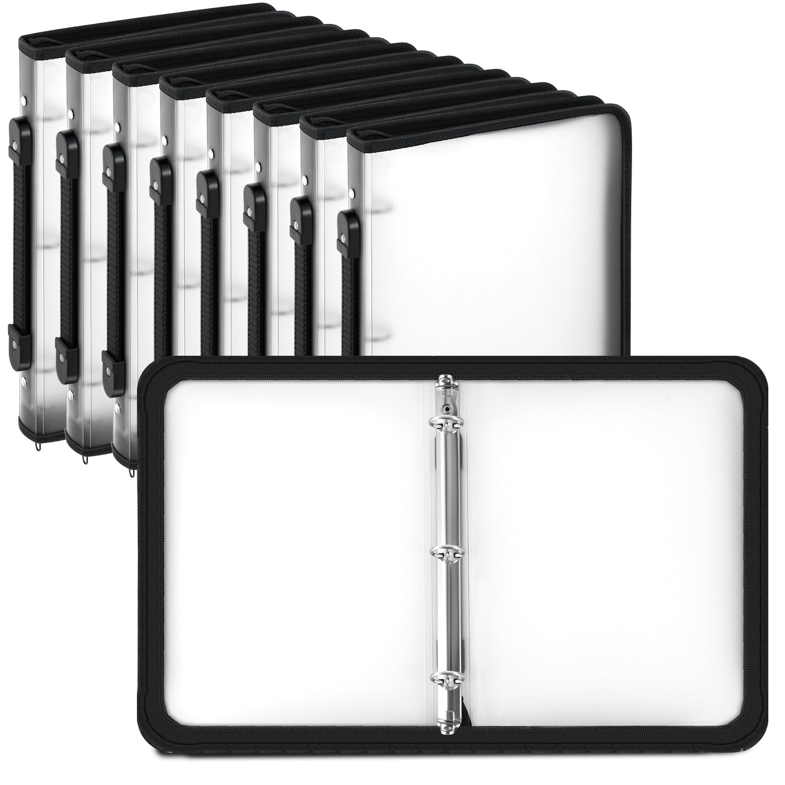 Photo 1 of Teling 8 Pack 1 Inch Binder Clear White Zipper Binder with 3 Ring Cover Zipper, Refillable Plastic Clear File Organizer Planner for Projects, Assignments, Memos, School Work