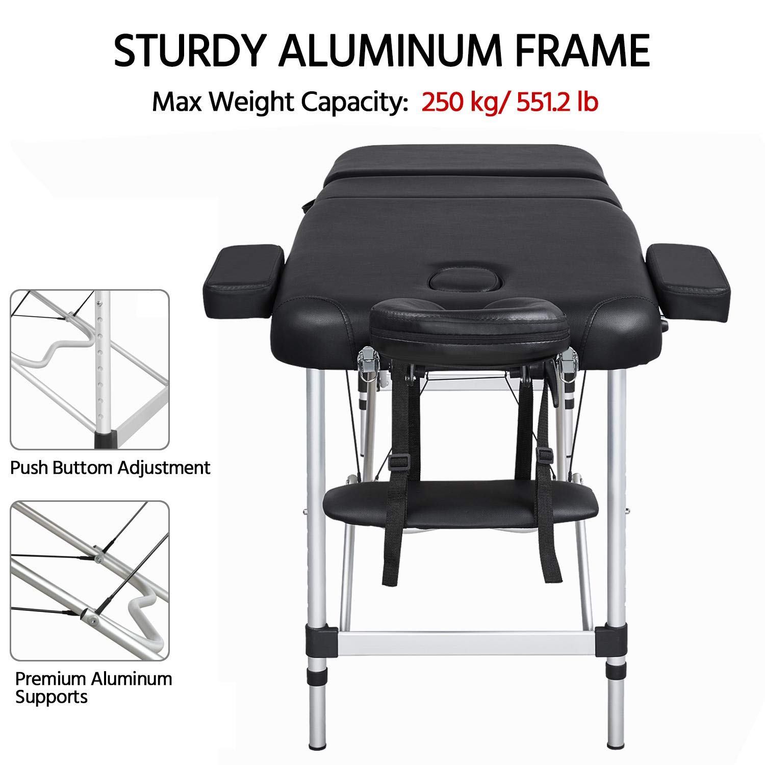 Yaheetech Massage Table Portable Massage Bed 3 Folding 84 Inch Aluminium Frame Lightweight Height Adjustable Salon Spa Table - Black: Beauty