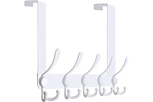 WEBI Over The Door Hooks Door Hanger Hook Rack with 5 Tri Hooks for Hanging,Over The Door Towel Rack Towel Hanger Door Coat Hanger Over Door Coat Rack Behind Back of Bathroom,White
