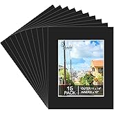 Prudiut 15 Pack 11x14 Black Picture Mats, Frame Mattes for 8 x10 Pictures Display Photo Frame Mat Core Bevel Cut Mat Board Show Kit for Photos, Prints, Artworks