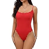 Starrylion Lace Body Suit Square Neck Tops for Women Sleeveless Spaghetti Strap Tank Top Bodysuits for Women Sexy Jumpsuit