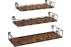 Serwrsw Moon Phase Wall Shelves Brown Black, 3 Pack Small Floating Book Plant Shelves for Bedroom Kid Room, Decorative Storage Display Shelf for Crystal Figurine Collectibles