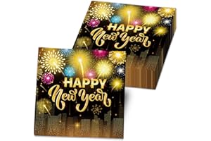 CMUSKO New Year Napkins 40Pcs New Years Eve Party Supplies 2026 Happy New Year Dinner Napkins Black Gold Fireworks Napkins for 2026 Party Decorations