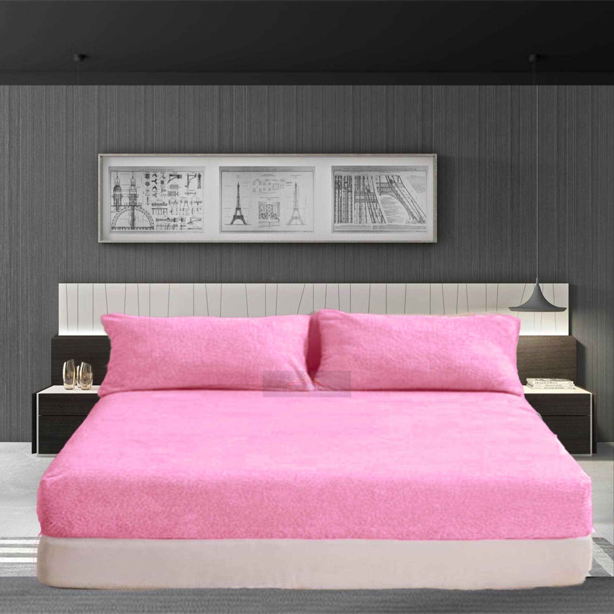 PARADISE STAR Teddy Fleece Fitted Bed Sheet – Ultra Soft Warm Cosy Plush Bedding, Extra Deep 30cm Pocket Fitted Sheet for Bed, Winter Luxury Mattress Cover (Pink, Small Double 4FT 122x190cm)