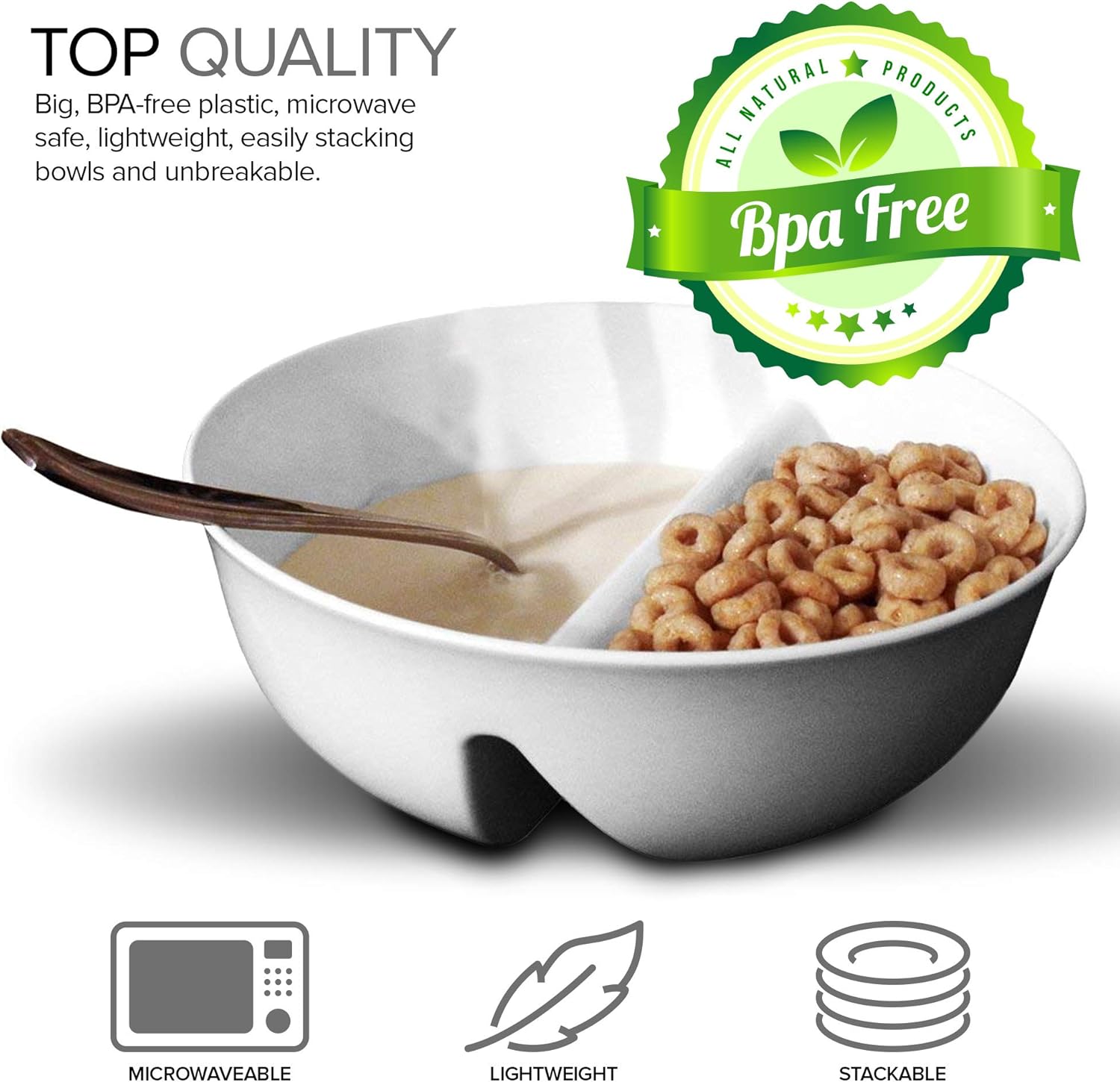  | Just Crunch Anti-Soggy Cereal Bowl - Keeps Cereal Fresh & Crunchy | BPA Free | Microwave Safe | Ice Cream & Topping, Yogurt & Berries, Fries & Ketchup and More – White: Soup Cereal Bowls: Cereal Bowls