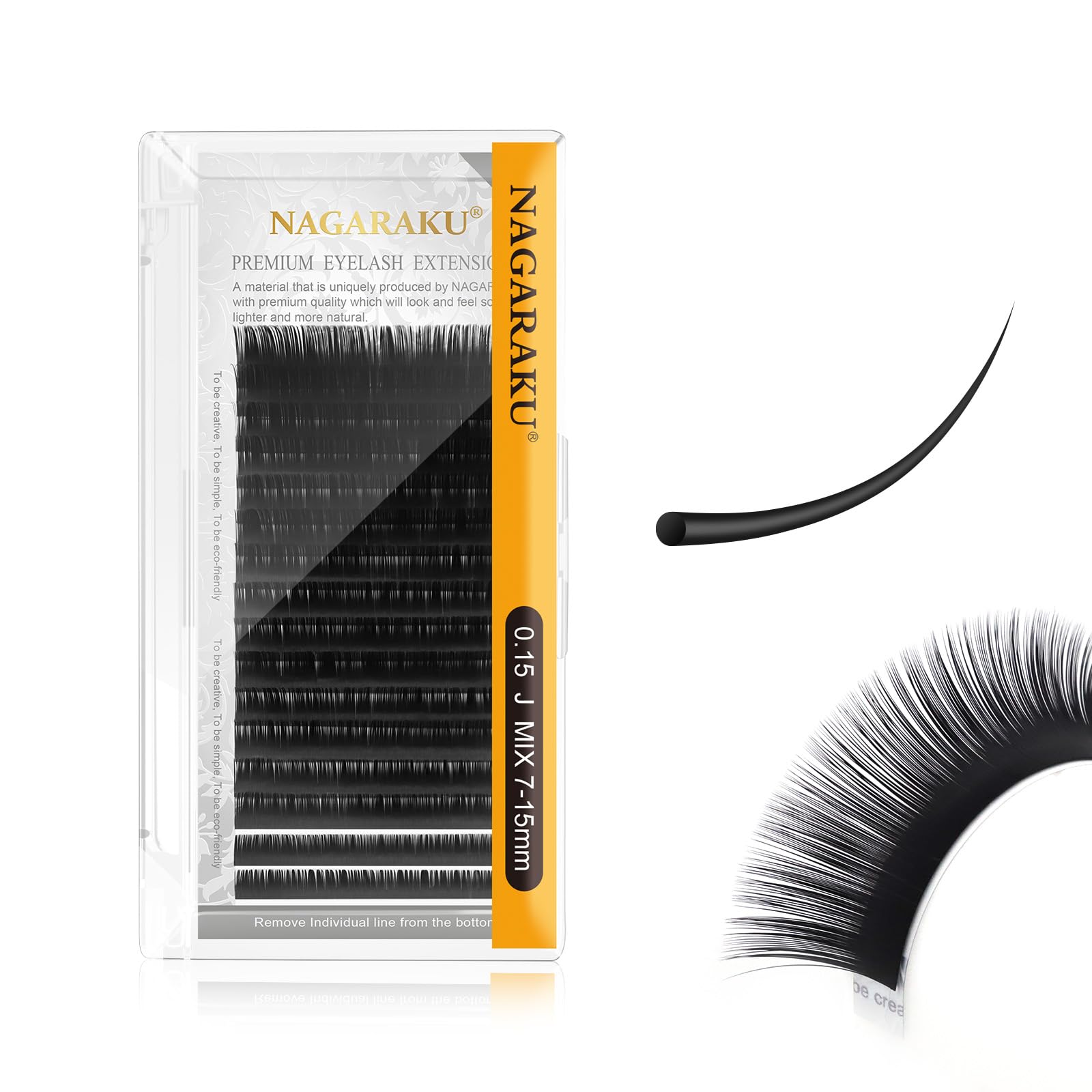NAGARAKU Eyelash Extensions Individual Mega Volume Lashes Manual Fan 0.15mm J Curl 7-15mm Mix Tray Classic Matte Black Natural False Lash 16 Rows