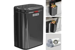 KSSKSS 2.1 Gallon Kitchen Compost Bin for Counter Top or Under Sink, Inner Bucket,Stainless Steel Hanging Small Trash Can with Lid for Kitchen/Cupboard/RV (Titanium Black)