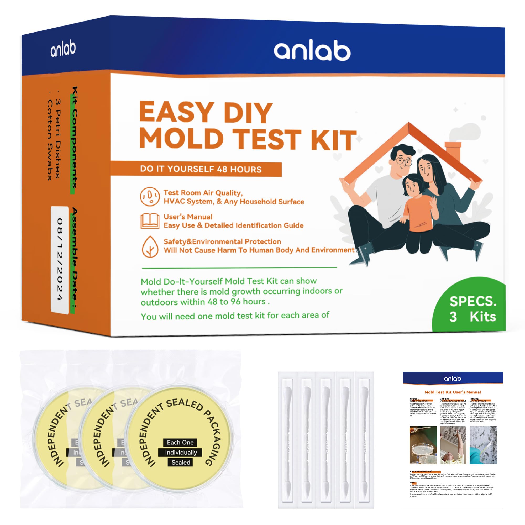 anlab™Mold Test Kit for Home - Do It Yourself Home Mold Detector | Test HVAC System | Home Surfaces | Indoor Air Quality Testing Kit - Identification Guide Included - Sealed Separately (Items of 6)