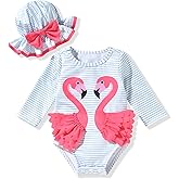 MINIFEIKO Newborn Infant Baby Girls Long Sleeve Swimsuit with Hat