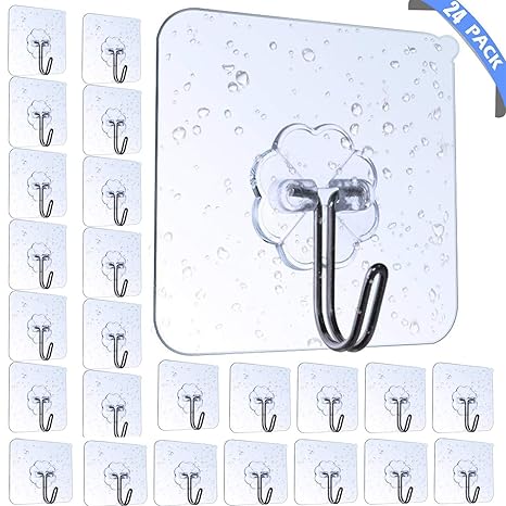 24 Stücke Selbstklebende Klebehaken, Transparente Haken, Handtuchhaken für Küche Bad Wand & Decke Aufhänger, Max 10kg