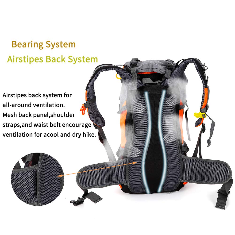 ONEPACK 50L(45+5) Hiking Backpack Daypack Waterproof Outdoor Sport Camping Fishing Travel Climbing Mountaineering Cycling Skiing with Rain Cover (Orange)