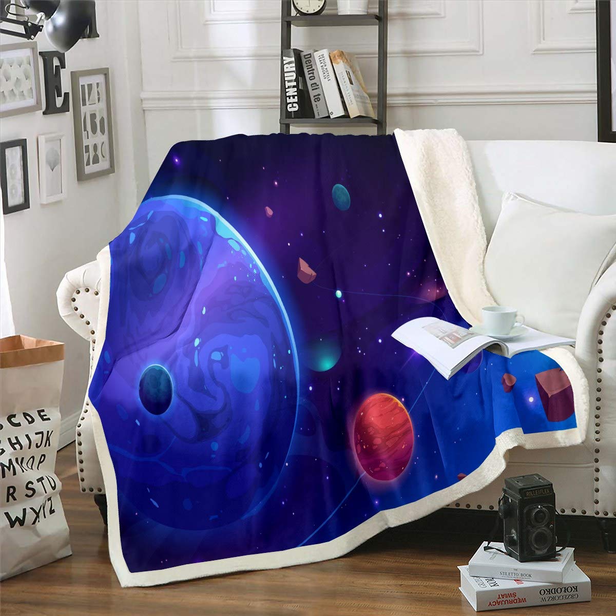 3D Galaxy Blanket for Kids Boys Girls Teens Outer Space Theme Throw Blanket Universe Planet Fleece Blankets Solar System Sherpa Blanket for Chair Office Room Plush Blankets Baby 30"x40" — image 1