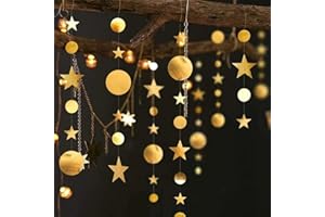 Decor365 Gold Star Garlands Decorations Hanging Twinkle Little Star Birthday Baby Shower Graduation Party Decor Christmas New Year Eve Banner Moon Stars Starry Night Ramadan Celestial Theme Backdrop
