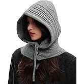 Peicees Knitted Balaclava Drawstring Hooded Scarf Hat Womens Beanie Skull Cap Winter Neck Gaiters Fashion