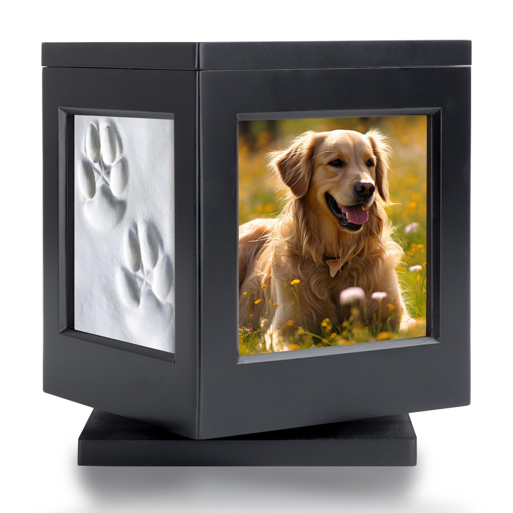 Photo 1 of DiDiBirDi Personalized Dog Urn for Ashes, Black Wooden Memorial Keepsake for Cat, Large Funeral Cremation Pet Owner Souvenir with Claw Print and Velvet Storage Bag(75lbs)