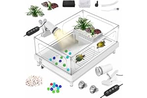 GOZILLA Small Turtle Tank with Reptile Lamp, Acrylic Aquarium, Turtle Tank Starter Kit with Multi-Functional Areas for Tortoise, Crab, Crayfish, Small Reptile.(Tank+Lamp)