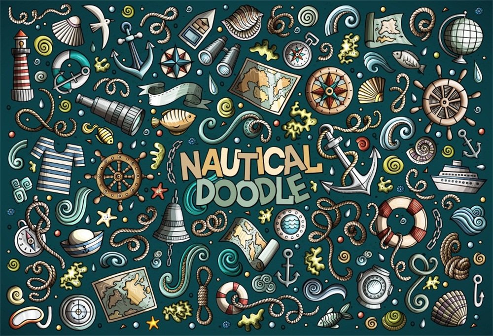 LFEEY 10x8ft Nautical Objects Symbols Photo Backdrop for Portraits Marine Theme Kids Children Birthd