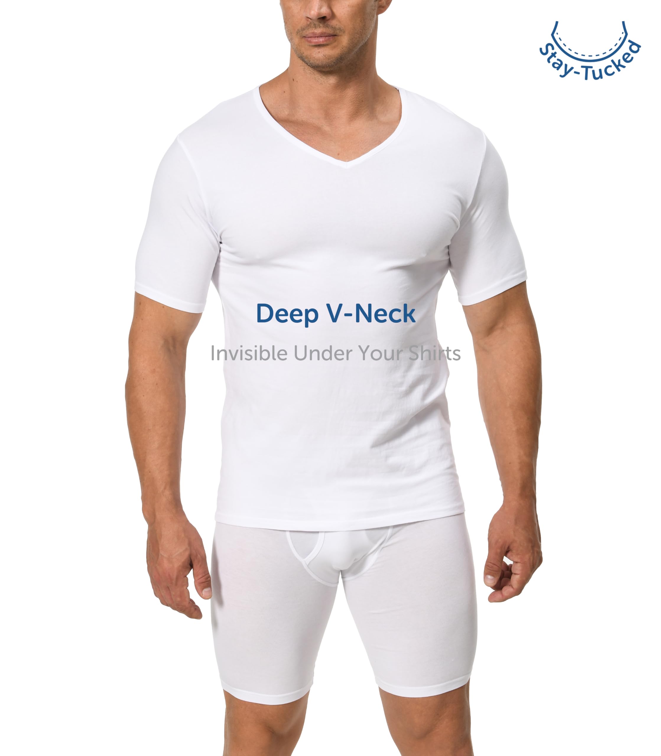 Comfneat Herren 3-Pack Elastisch T-Shirts V-Ausschnitt Baumwolle Elasthan Unterhemden (White V-Neck 3-Pack, L) 2