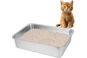 BIERBEAR Stainless Steel Cat Litter Box for Big Cats,Small Stainless Steel,Large Metal Cat Litter Box-Easy to Clean.(17.5" L x 13.6" W x 4.1" H).
