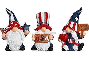 Argodaze 4th of July Patriotic Gnomes USA Stars & Stripes Resin Statues American Independence Day Decor Gifts Handmade Home Tiered Tray Figurines (3pcs)