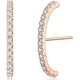 18K Gold Plated Sterling Silver Paved Gemstone Curved Bar Ear Cuffs Suspender Earrings CZ Huggie Earrings