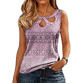 Womens Sleeveless Tank Tops Trendy Summer Hollow Out Crew Neck Tops Casual Loose Shirts Blouse
