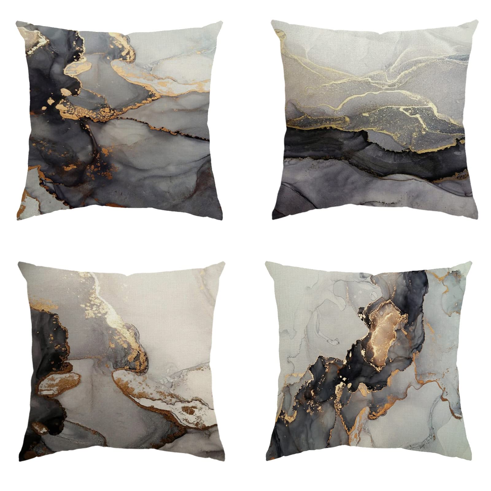 Minicoco Cushion Covers Outdoor Cushions Covers Linen Cushion Cover Outdoor Cushions for Garden Furniture 4 Pack Throw Pillow Case for Garden, Sofa 45 x 45cm (Black Marble) — image 1