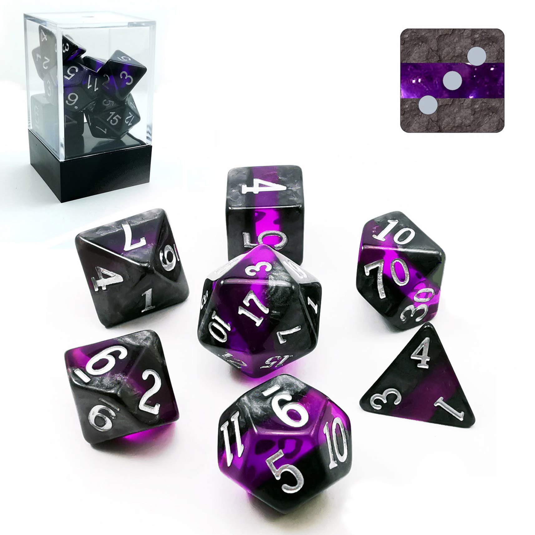 Bescon Mineral Rocks GEM VINES Polyhedral D&D Dice Set of 7,RPG Role Playing Game Dice 7pcs Set of AMETHYST