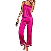 Ekouaer Women Silk Satin Pajamas Sleeveless Pjs Set 2 Piece Summer Loungewear Sleepwear with Pockets S-XXL