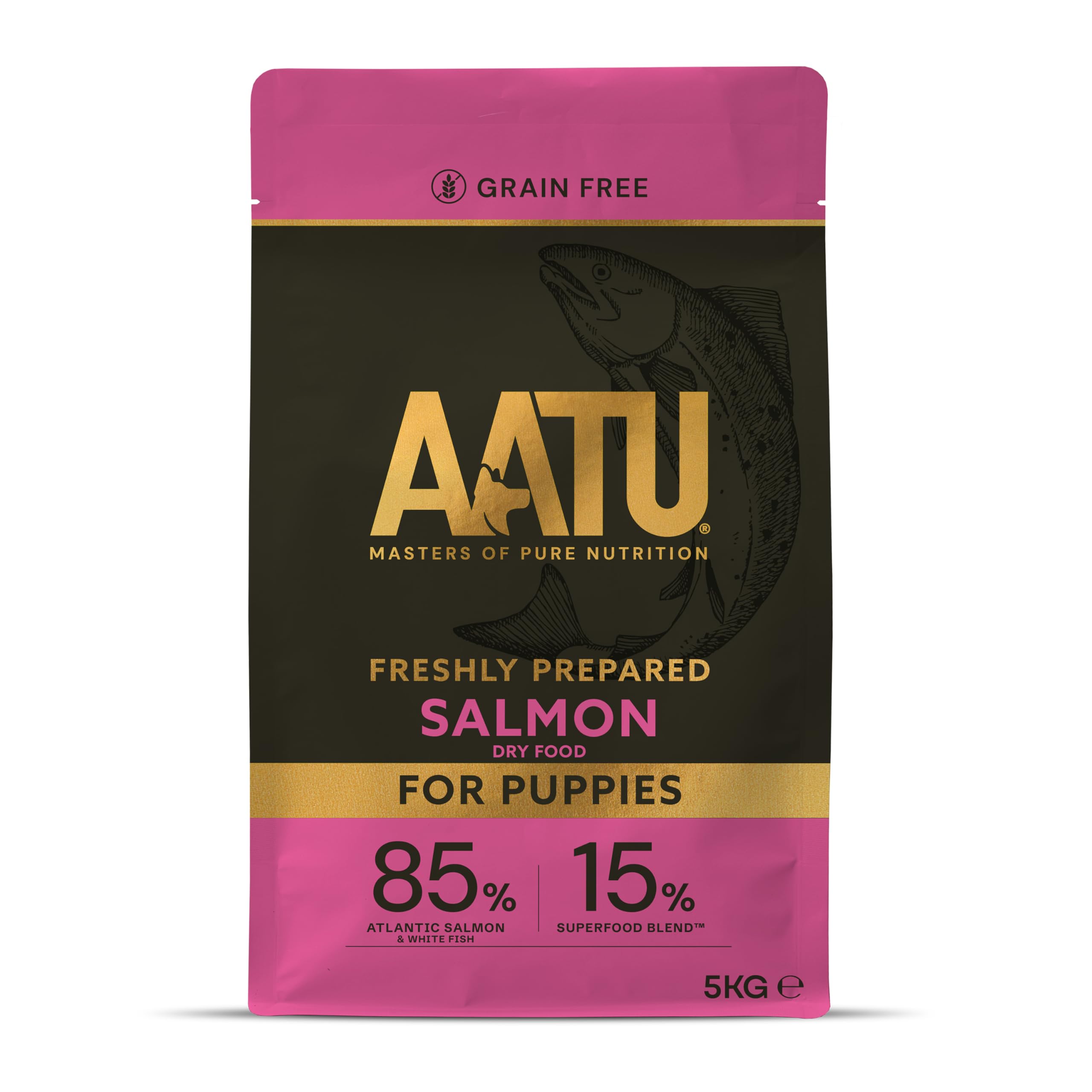 AATU 85/15 Complete Dry Puppy Food, Salmon 5kg - Dry Food Alternative to Raw Feeding, High Protein. No Nasties, No Fillers. (Packaging may vary).