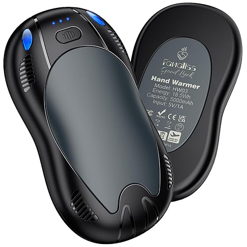 FANDLISS 10000mAh Rechargeable Hand Warmers 2 pack, Double-sided Heating Electric Magnetic Handwarmers Portable Pocket-Sized Heater, for Raynauds, Hunting, Golf, Camping, Women Mens Tech Gifts, Gray