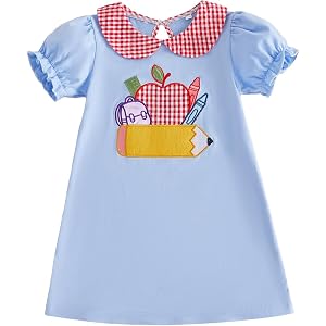 Lukivech Little Toddler Girls Back to School Dress Short Sleeve Doll Collar A-Line Dresses Baby First Day of School Outfit