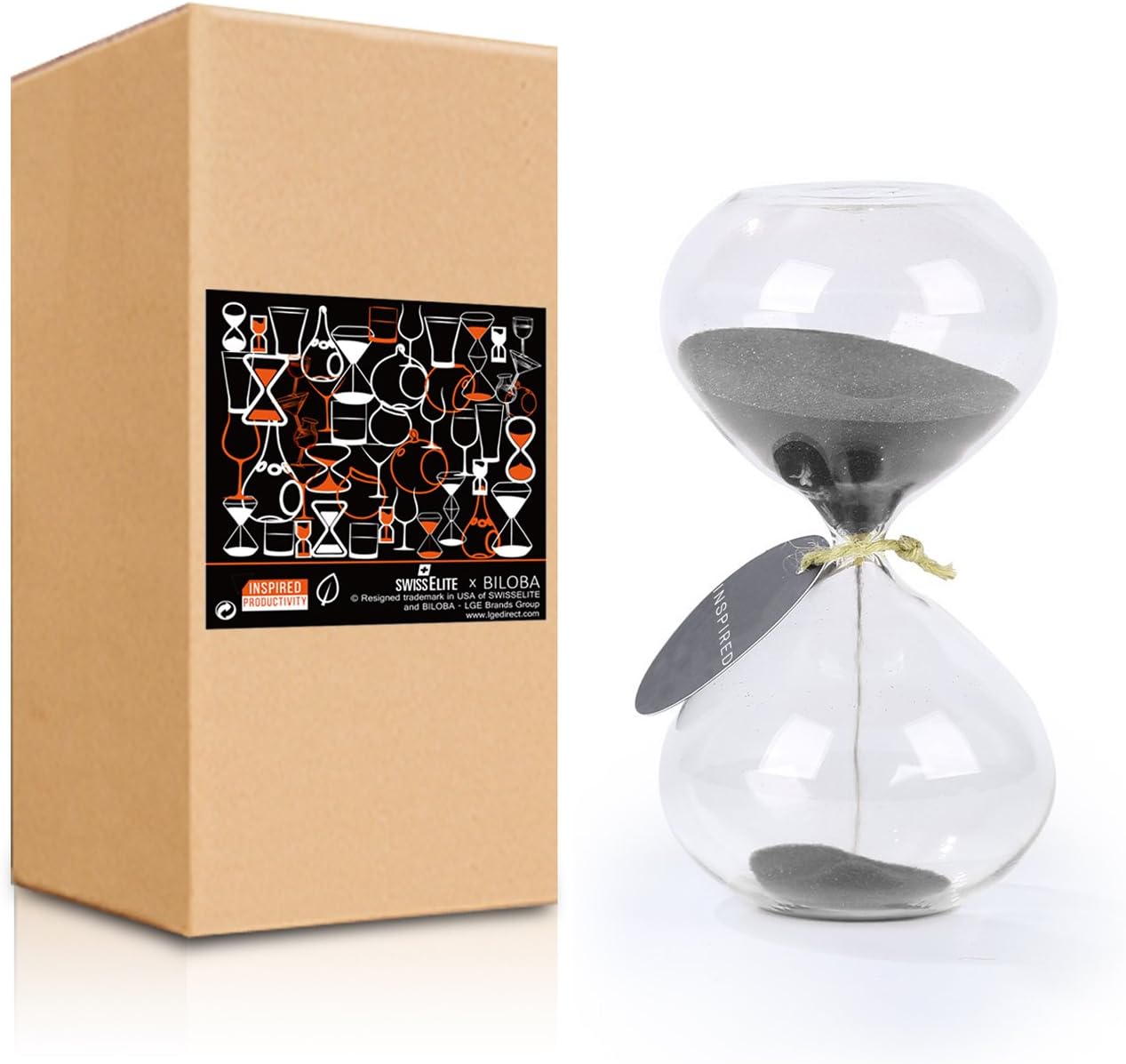 SWISSELITE Biloba 4.5 Inch Puff Sand Timer/Hourglass 3 Minutes - Black Color Sand - Inspired Glass/Home, Desk, Office Decor: Home & Kitchen