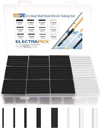 ELECTRAPICK Heat Shrink Tube Set 300pc Adhesive Lined 3:1 Shrink Ratio 6 Sizes