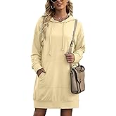 Quenteen Women Hoodies Dress Hooded Sweatshirts Dress Casual Long Sleeve Tunic Dress Oversized Sweatshirts with Pocket