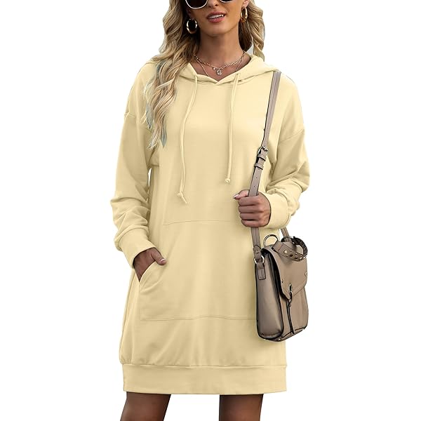 Akklian Women's Hoodie Sweatshirt Dress Knee Length Long
