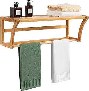Tangkula - Toallero de pared de bambú con estante de ...