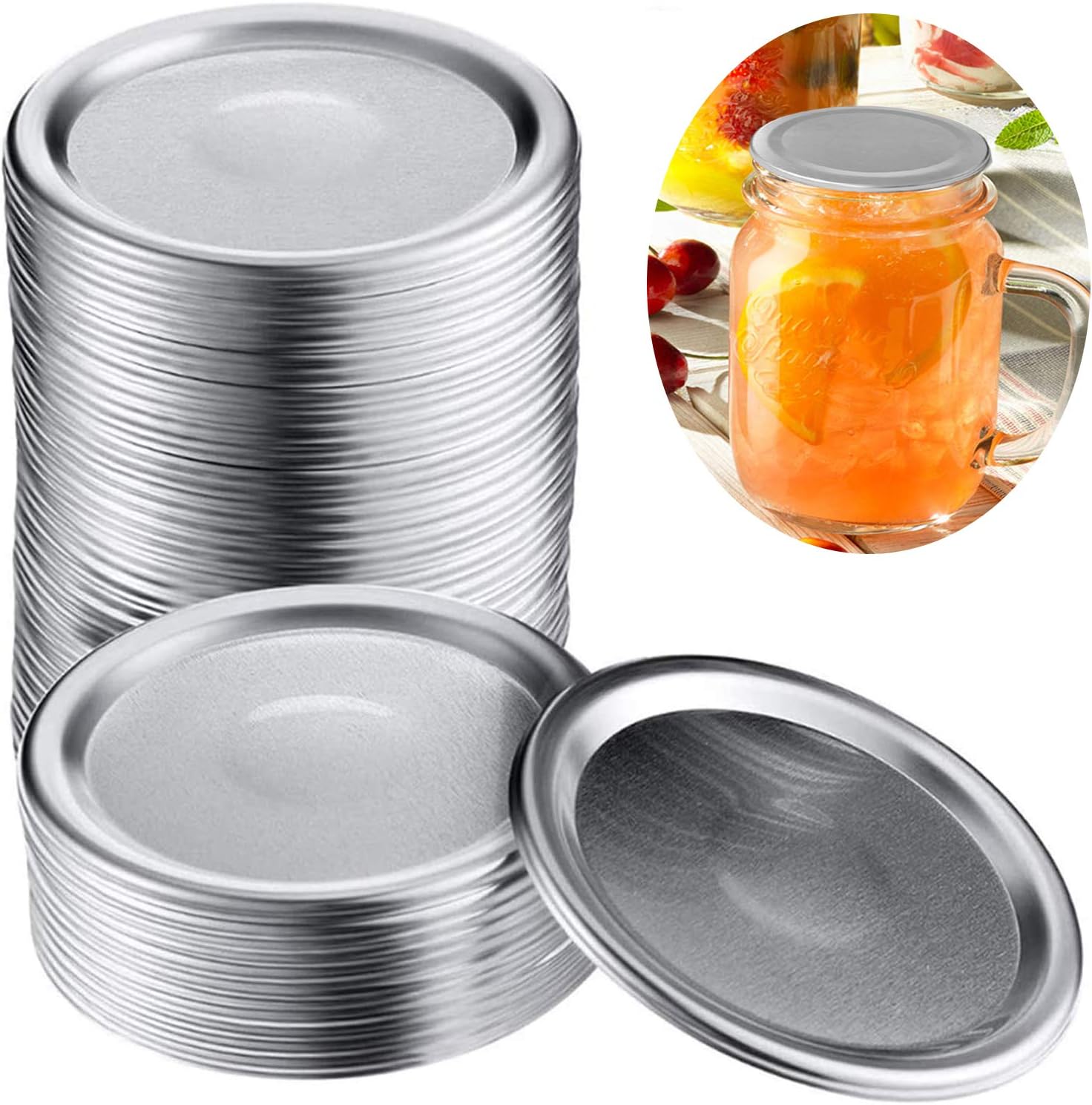 50 Pcs Wide Mouth Canning Lids, 86MM Mason Jar Canning Lids, Reusable Leak Proof