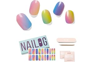NAILOG Semi Cured Gel Nail Strips for Spring (20 Extra Long Polish Stickers/Wraps) │ Glossy & Long Lasting Soft Gel Finishing (Rainbow)