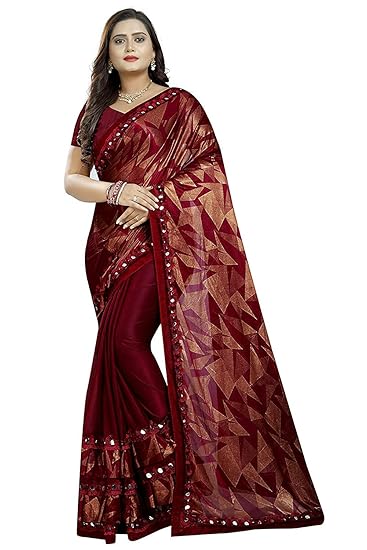 Market Magic World silk with blouse piece Saree (Ly Patta_ Red_ Free Size)