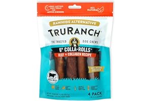 TRURANCH Collagen Rolls - 6" Collagen Rolls for Dogs - Long Lasting Healthy Joint Support Dog Treat - Rawhide Alternative - Skin & Coat Health - Made with Real Beef, 1 Bag, 4 Count