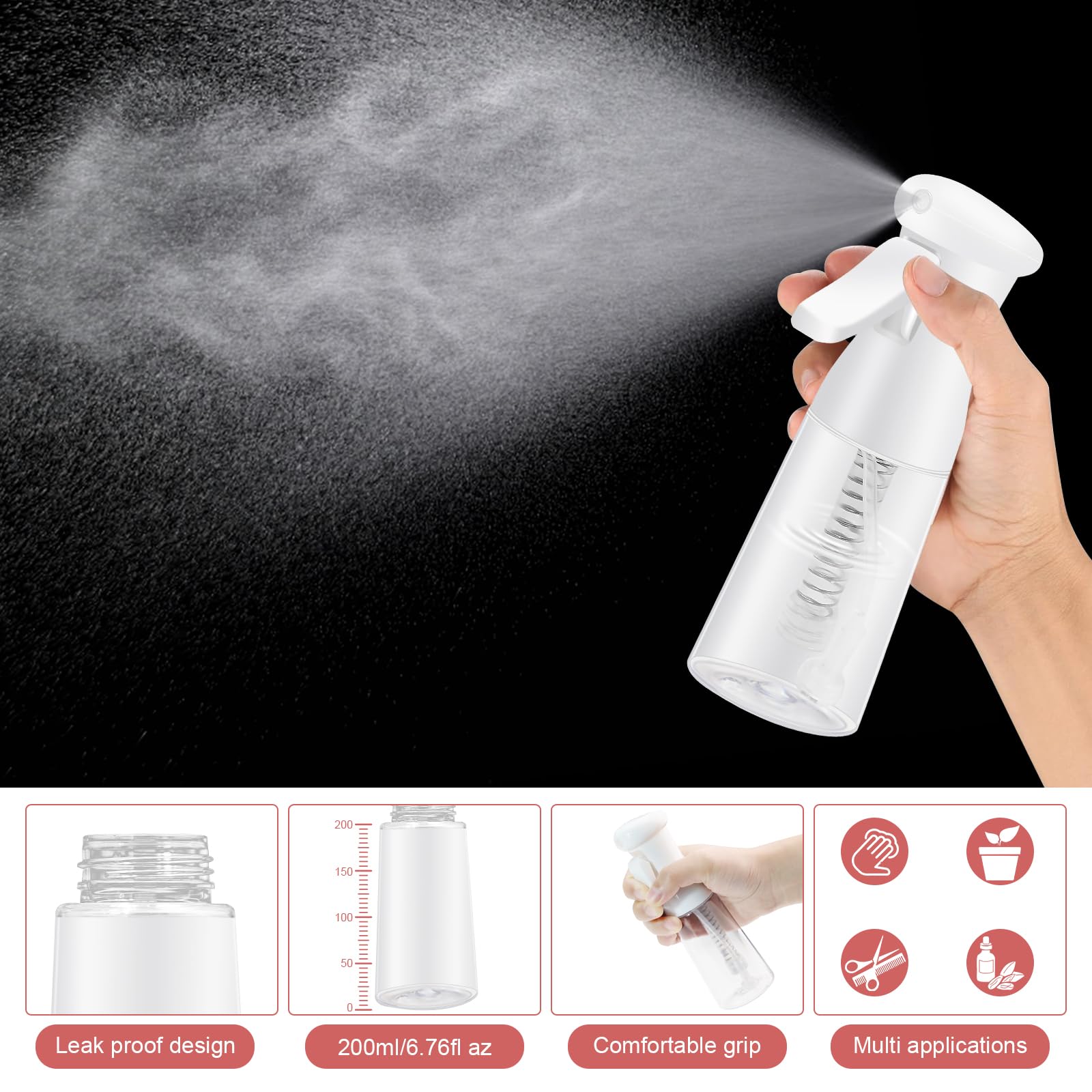 DUAIU Hair Oil Applicator with Continuous Spray Bottle Hair Scalp Massager, Silicone Root Comb Applicator Bottle Shampoo Brush and Mister Spray Bottles for Hair Dye and Hair Care