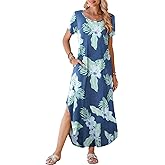 BELAROI Womens Plus Size Maxi Dress Summer V Neck Short Sleeve Long Dresses Pockets Beach Coverup Loose Casual