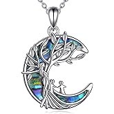 Raven/Cat/Tree of Life Necklace for Women 925 Sterling Silver Abalone Shell Tree of Life Pendant Animal Jewelry Halloween Christmas Birthday Gifts for Daughter Lover
